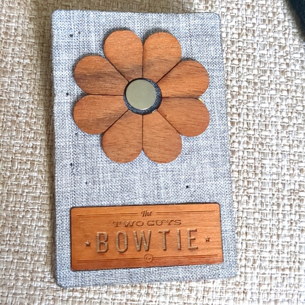 Two Guys Bowtie Lapel Pin Clip Wood